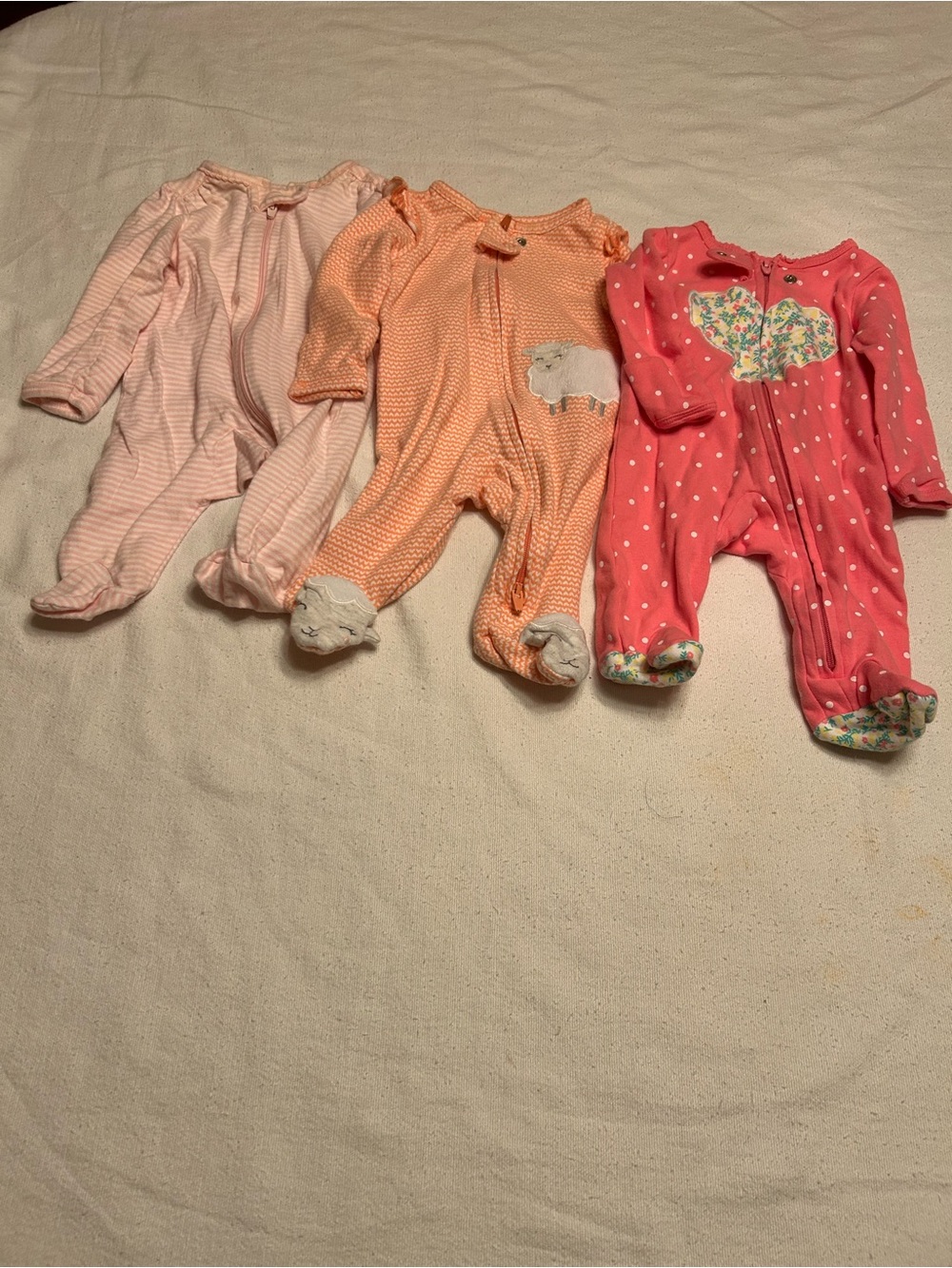 Various brand Pink, Coral & Peach Footed One-Piece Sleepers - 3 Pack
